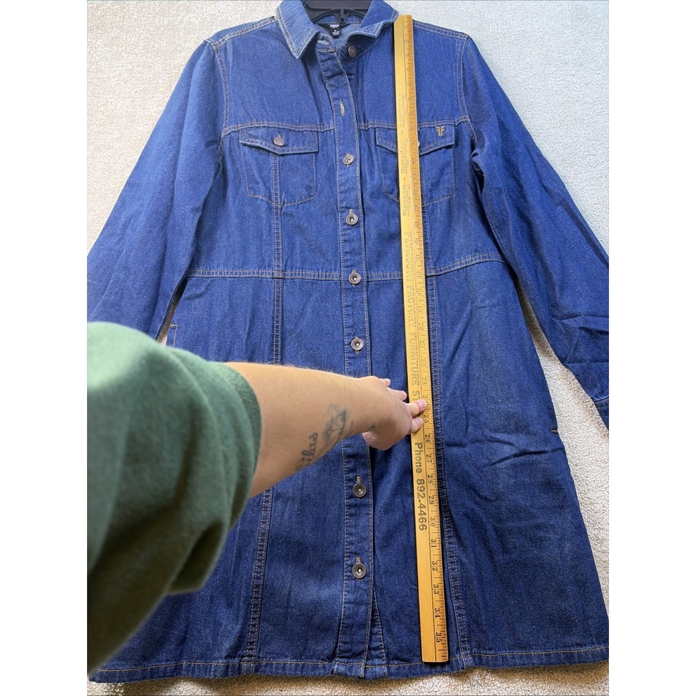 Frye Denim Dress Wmn Large Blue Cinch Waist Pockets Button Front Cottagecore NEW - Picture 5 of 7